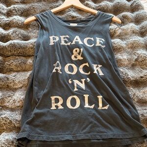 Charcoal Graphic Muscle Tank - Peace & Rock 'N' Roll